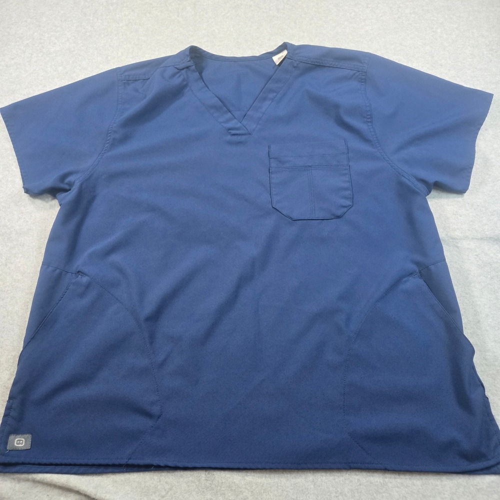 Wink INDY Women Navy Blue V-Neck Scrub Top Short Sleeve Size Large 1614